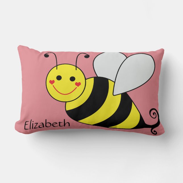 Cute Bumble Bee Personalized Lumbar Pillow (Front)
