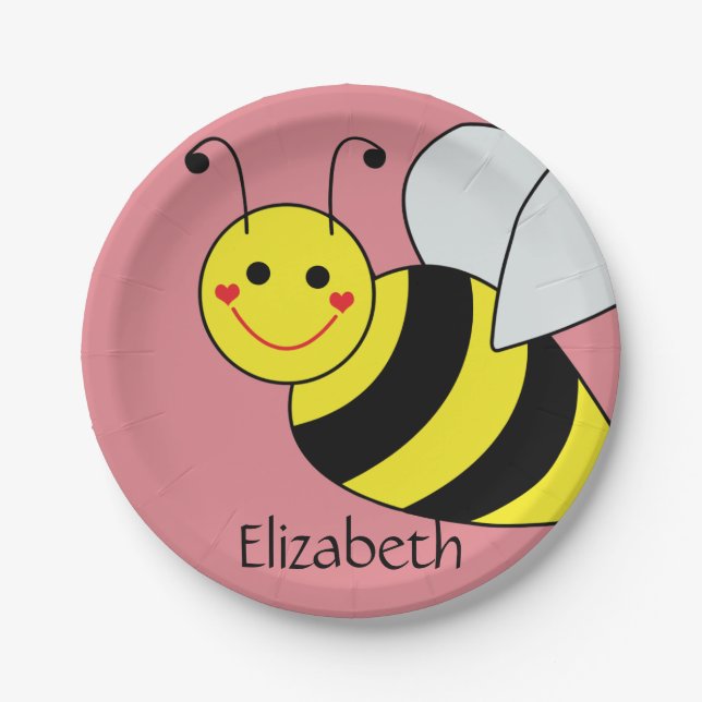 Cute Bumble Bee Personalized Paper Plates (Front)