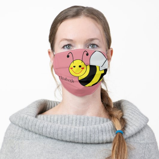 Cute Bumble Bee Personalized | Pink Adult Cloth Face Mask (Worn)