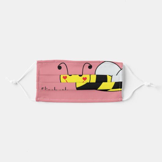 Cute Bumble Bee Personalized | Pink Adult Cloth Face Mask (Front, Folded)
