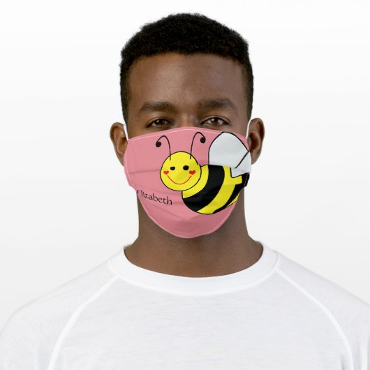 Cute Bumble Bee Personalized | Pink Adult Cloth Face Mask (Worn)