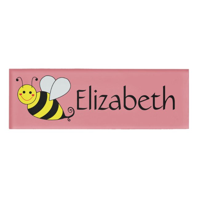 Cute Bumble Bee Personalized Pink Name Tag (Front)