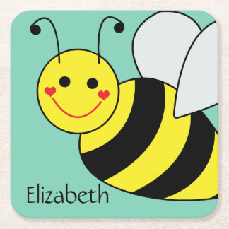 Cute Bumble Bee Personalized Square Paper Coaster