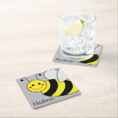 Cute Bumble Bee Personalized Square Paper Coaster (Insitu)