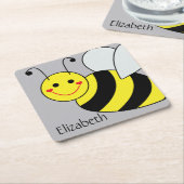 Cute Bumble Bee Personalized Square Paper Coaster (Angled)