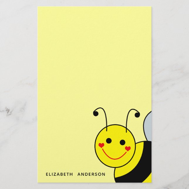 Cute Bumble Bee Personalized Stationery (Front)