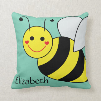 Cute Bumble Bee Personalized Throw Pillow