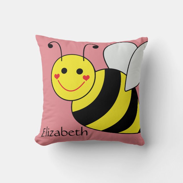 Cute Bumble Bee Personalized Throw Pillow (Front)