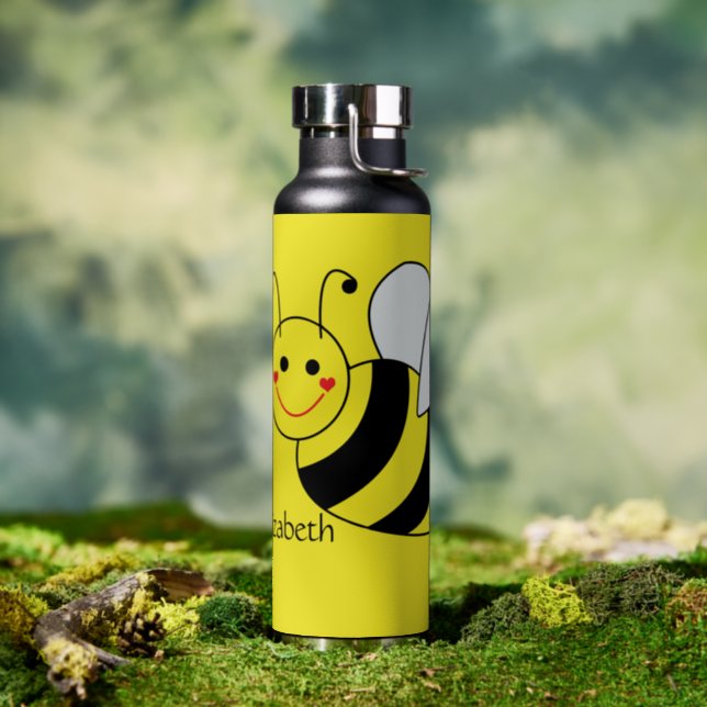 Cute Bumble Bee Personalized Yellow Water Bottle (Insitu (Outdoor))