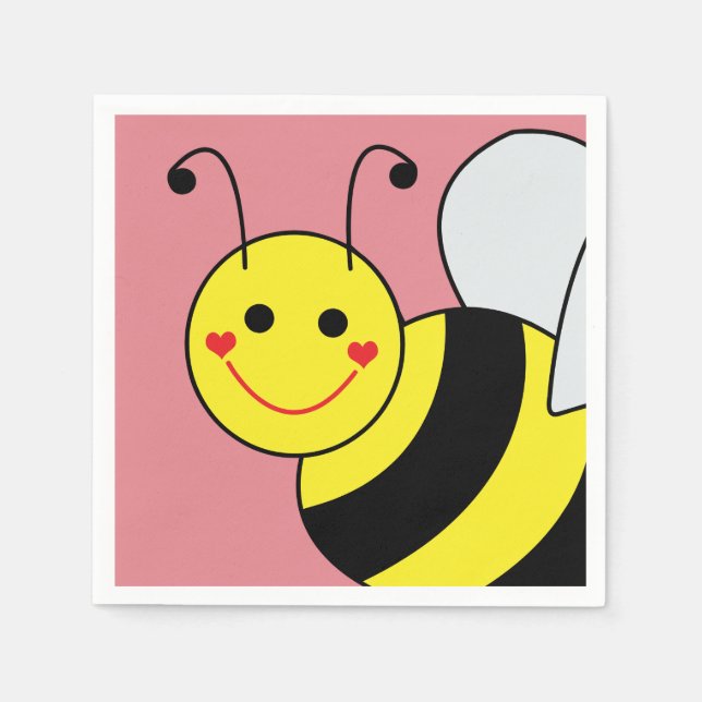 Cute Bumble Bee Pink Napkins (Front)