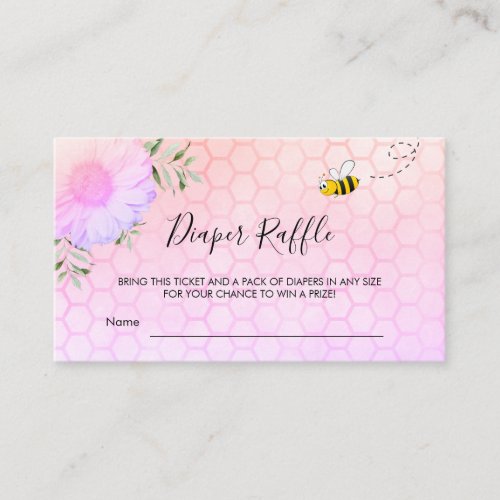 Cute bumble bee pink purple diaper raffle ticket  enclosure card