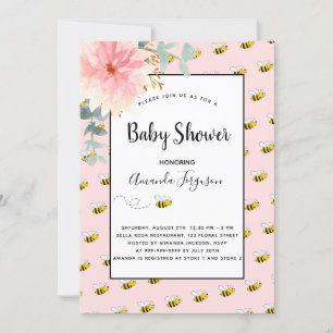 Cute bumble bee pink sunflowers baby shower invitation