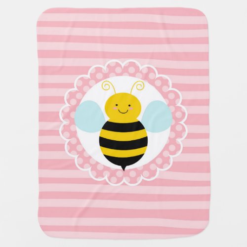 Cute Bumble Bee _ Pink Yellow Baby Blanket