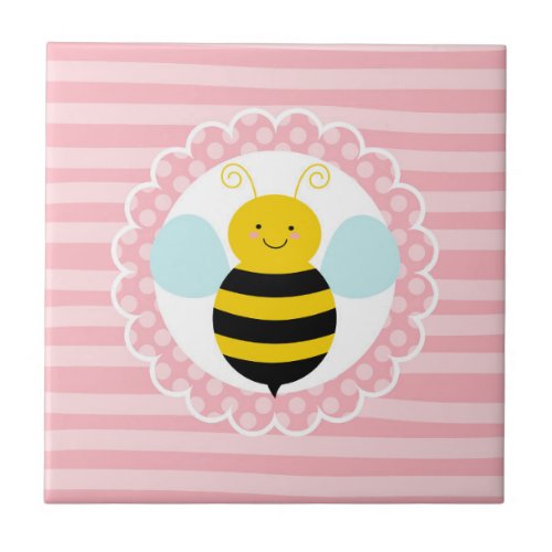 Cute Bumble Bee _ Pink Yellow Ceramic Tile