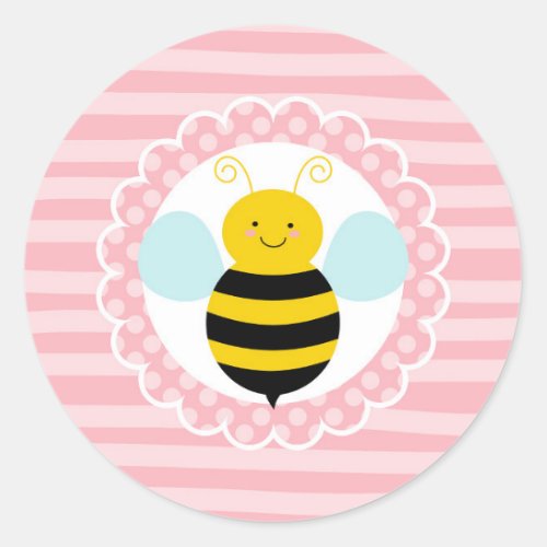 Cute Bumble Bee _ Pink Yellow Classic Round Sticker