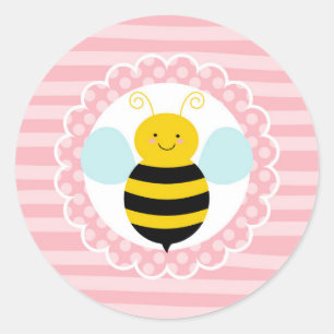 Cute Bumble Bee - Pink Yellow Classic Round Sticker