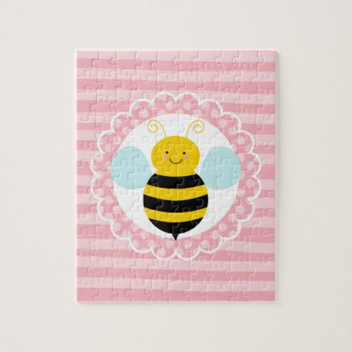 Cute Bumble Bee _ Pink Yellow Jigsaw Puzzle