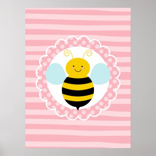 Cute Bumble Bee _ Pink Yellow Poster