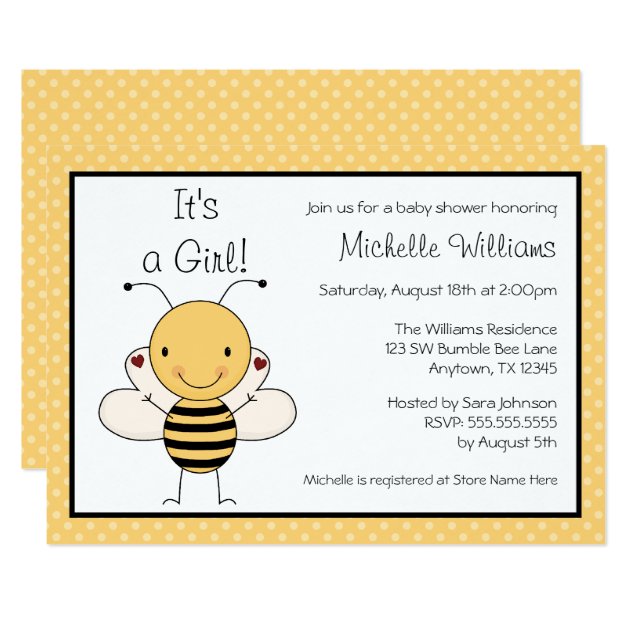 Cute Bumble Bee Polka Dot Baby Shower Invitation
