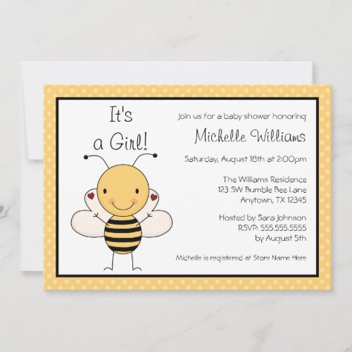 Cute Bumble Bee Polka Dot Baby Shower Card