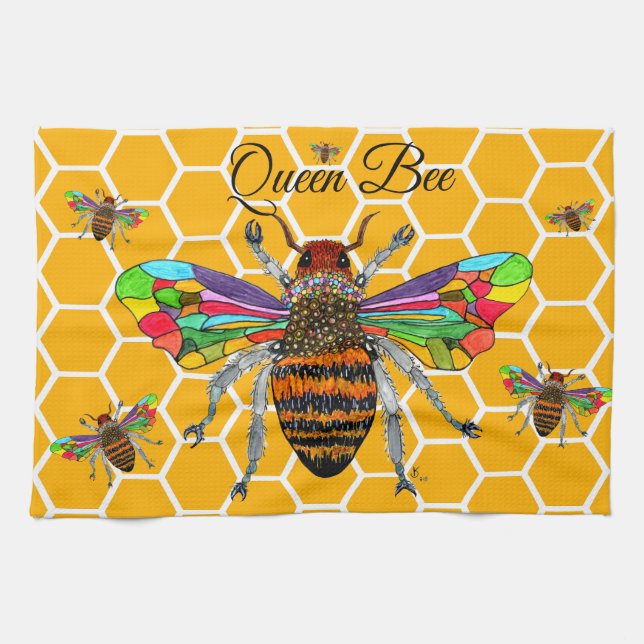 Cute Bumble Bee Queen Bee Kitchen Towel (Horizontal)