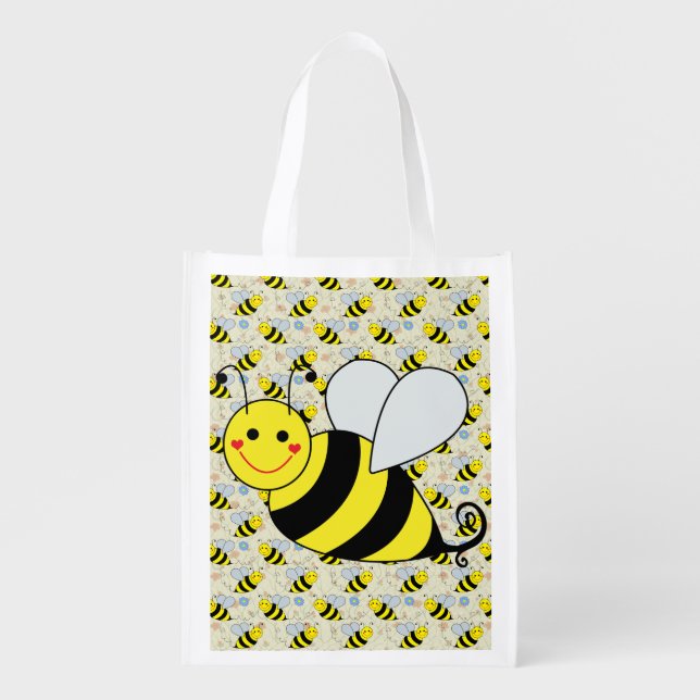 Cute Bumble Bee Reusable Grocery Bag (Front)