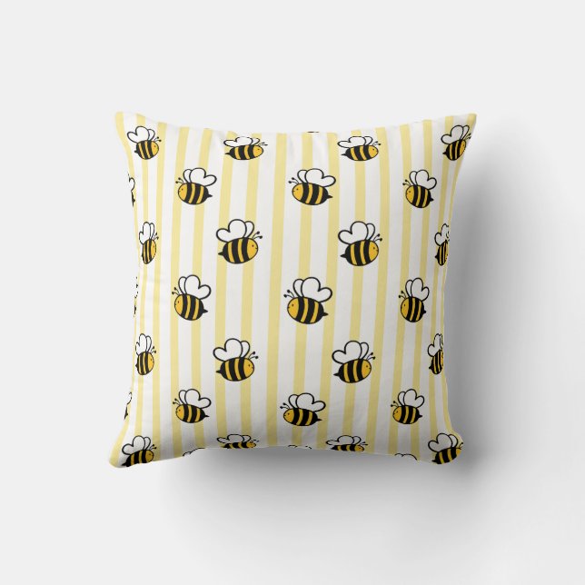 Cute Bumble Bee Seamless Pattern Throw Pillow (Back)