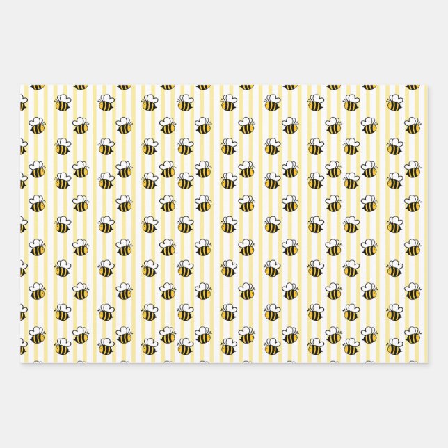 Cute Bumble Bee Seamless Pattern Wrapping Paper Sheets (Front)