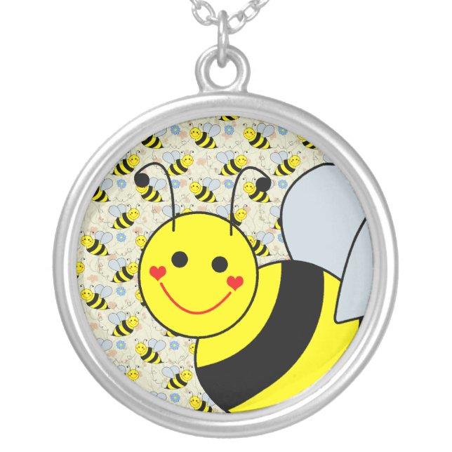 Cute Bumble Bee Silver Plated Necklace (Front)