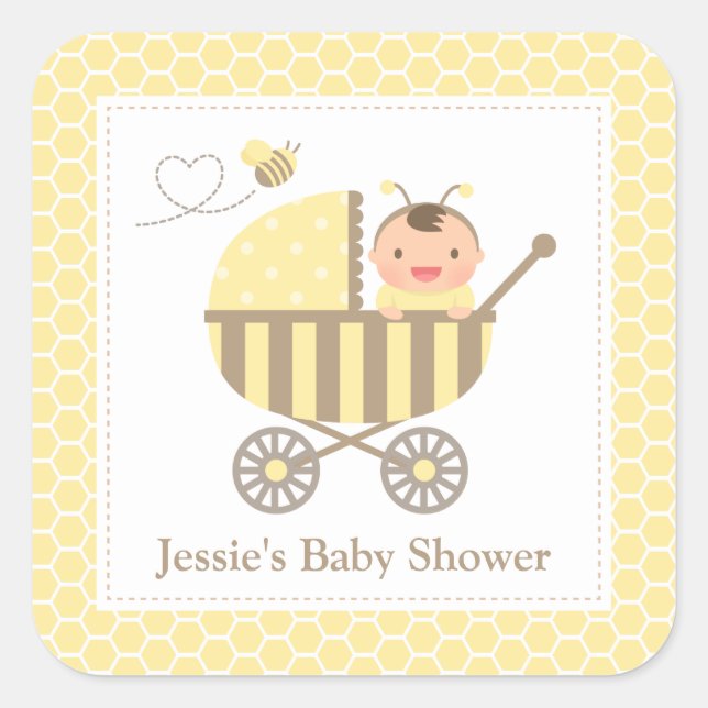 Cute Bumble Bee Stroller Baby Shower Labels (Front)
