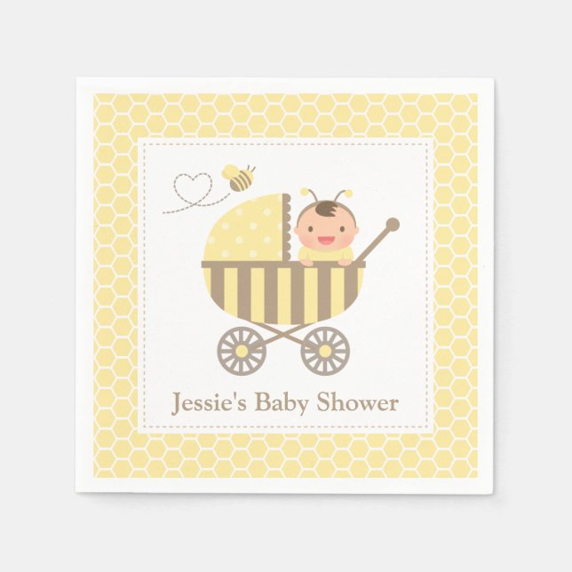 Cute Bumble Bee Stroller Baby Shower Supplies Paper Napkins (Front)