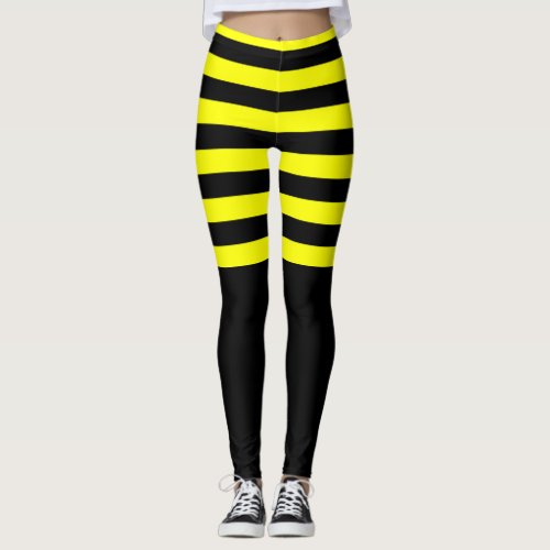 Cute Bumble Bee Style Black Yellow Stripes Pattern Leggings