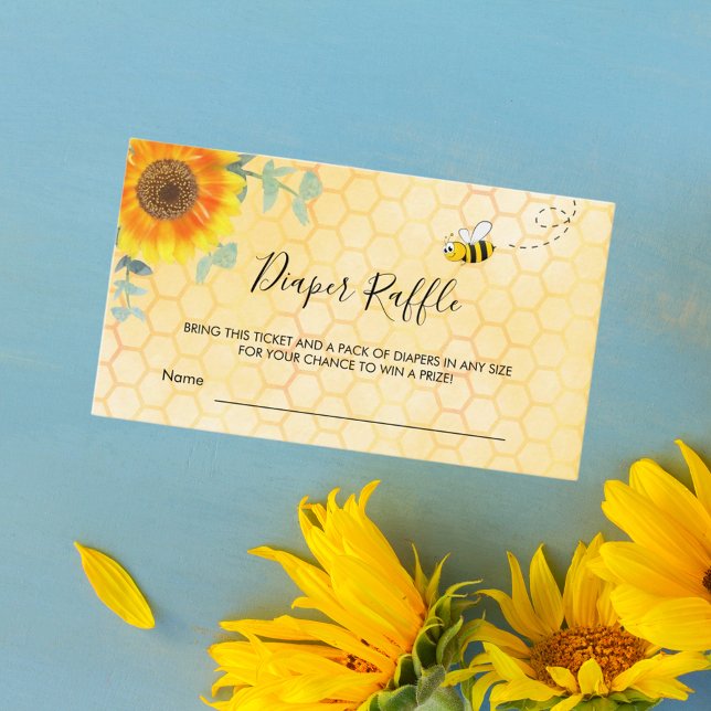 Cute bumble bee sunflower diaper raffle ticket enclosure card (Creator Uploaded)