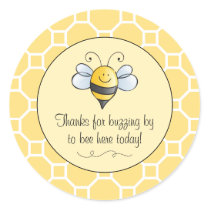 Cute Bumble Bee Thanks for Buzzing By Yellow Black Classic Round Sticker
