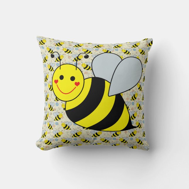 Cute Bumble Bee Throw Pillow (Front)