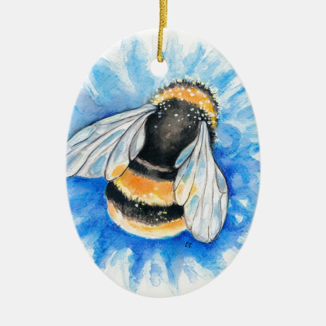 Cute Bumble Bee Watercolor Art Ceramic Ornament (Front)