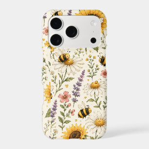Cute Bumble Bee & Wildflower Pattern iPhone 17 Pro Case
