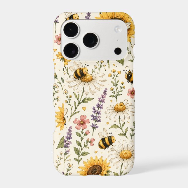 Cute Bumble Bee & Wildflower Pattern Iphone Case (Back)