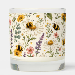 Cute Bumble Bee & Wildflower Pattern Scented Candle