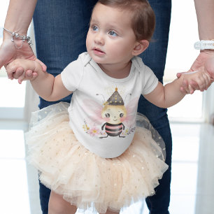 Cute bumble Bee with Flowers and Brown Hat  Baby Bodysuit