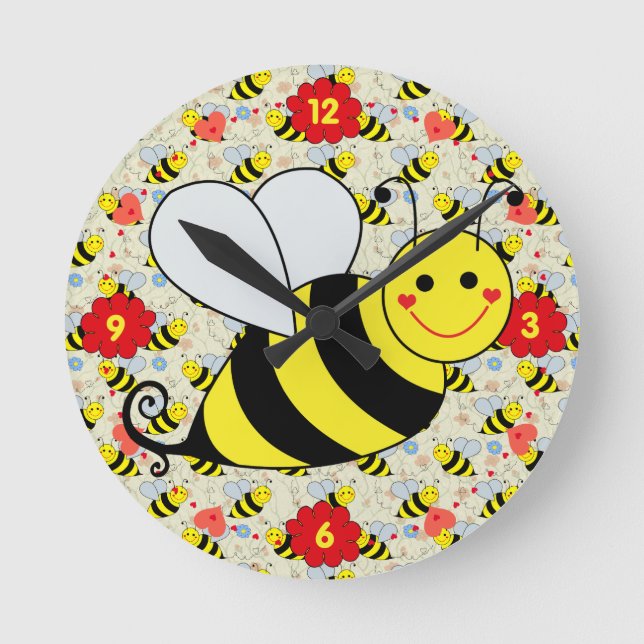Cute Bumble Bee with Numbers Round Clock (Front)