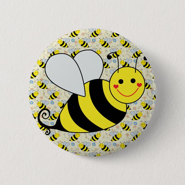 Cute Bumble Bee with Pattern Button (Front)