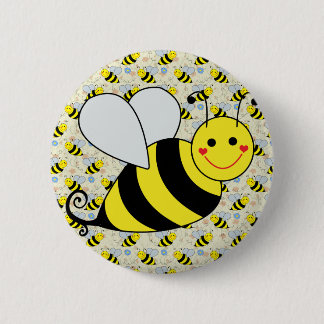 Cute Bumble Bee with Pattern Button