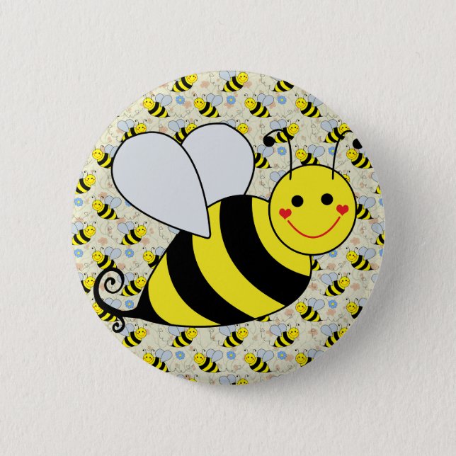 Cute Bumble Bee with Pattern Button (Front)
