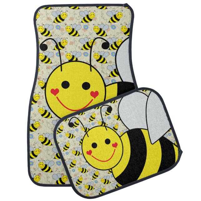 Cute Bumble Bee with Pattern Car Mat (Set)