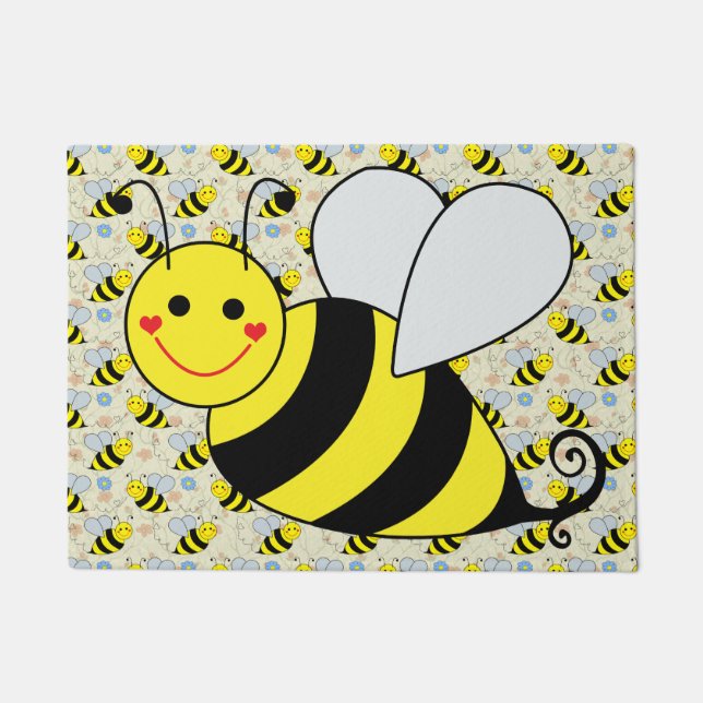 Cute Bumble Bee with Pattern Doormat (Front)