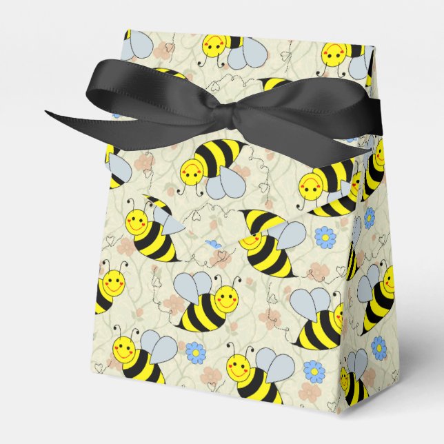 Cute Bumble Bee with Pattern Favor Boxes (Front Side)