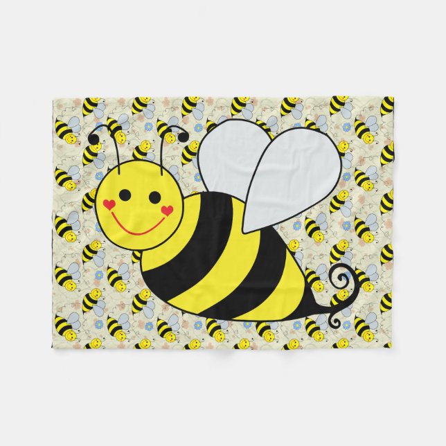 Cute Bumble Bee with Pattern Fleece Blanket (Front (Horizontal))