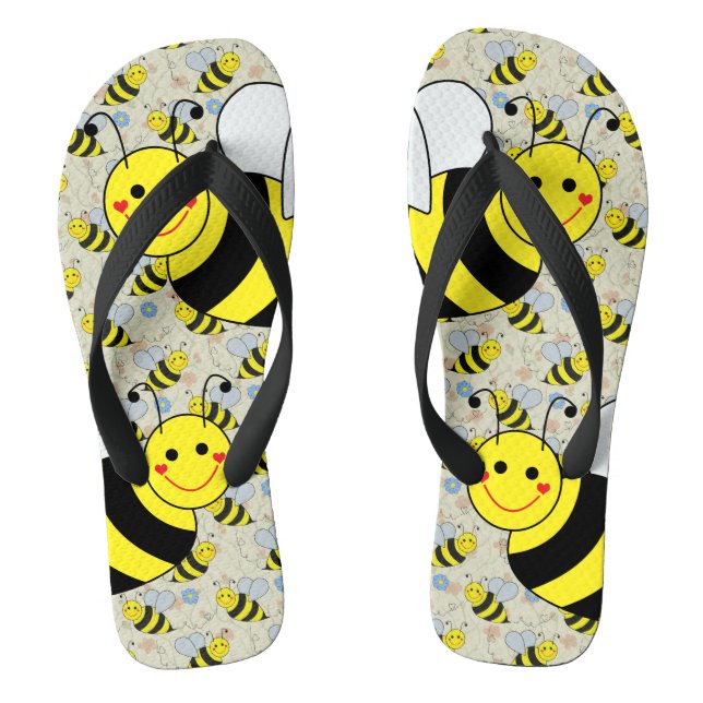 Cute Bumble Bee with Pattern Flip Flops (Footbed)