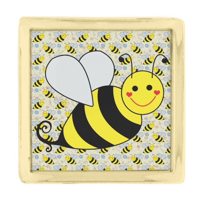 Cute Bumble Bee with Pattern Gold Finish Lapel Pin (Front)